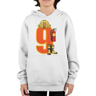Kids Fire Fighter 9 Year Old Birthday Firefighter 9Th Birthday Youth Hoodie - Seseable