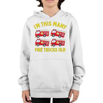 Kids Fire Truck 4Th Birthday Boy Firefighter 4 Four Youth Hoodie - Seseable