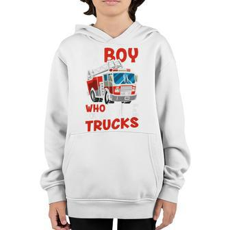 Kids Firefighter Toddler Just A Boy Who Loves Fire Trucks Youth Hoodie - Seseable