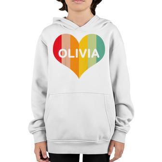 Kids Girls Olivia Retro Vintage Heart Name Youth Hoodie - Thegiftio UK