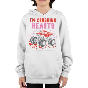 Kids I Crush Hearts Monster Truck Toddler Boys Valentines Day V2 Youth Hoodie - Thegiftio UK