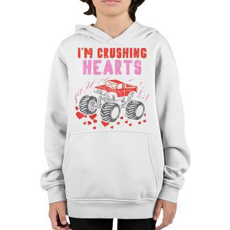 Kids I Crush Hearts Monster Truck Toddler Boys Valentines Day Youth Hoodie - Thegiftio UK