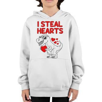 Kids I Steal Hearts T Rex Dino Valentines Day Toddler Boys Kids Youth Hoodie - Thegiftio UK