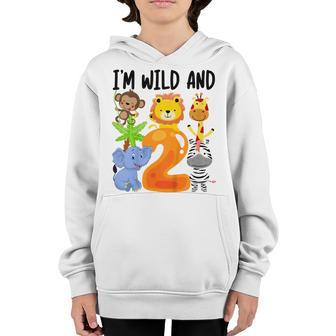 Kids Im Wild And 2 Two Zoo 2Nd Birthday Safari Jungle Animals Youth Hoodie - Thegiftio UK