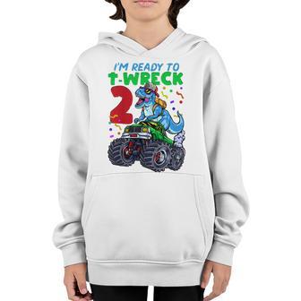 Kids Its My 2Nd Birthday 2 Year Old Dinosaur Monster Car Truck Youth Hoodie - Thegiftio UK
