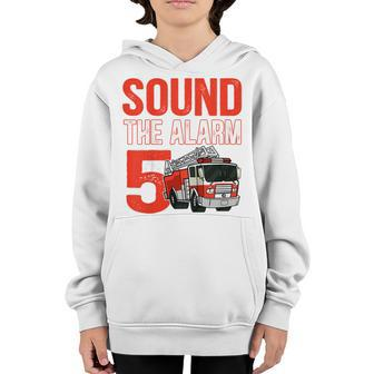 Kids Kids 5Th Birthday Firetruck 5 Year Old Fire Fighter Birthday Youth Hoodie - Seseable