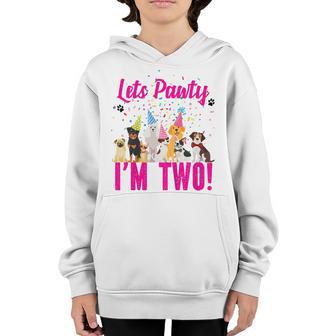 Kids Lets Pawty Im Two Puppy Dog Themed Birthday Party Outfit Youth Hoodie - Thegiftio UK