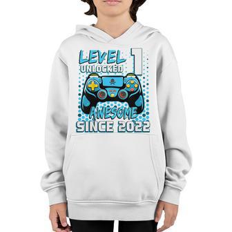 Kids Level 1 Unlocked Awesome Since 2022 1St Birthday Boys Gifts V2 Youth Hoodie - Thegiftio UK