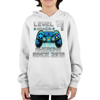 Kids Level 7 Unlocked Awesome Since 2016 7Th Birthday Boys Gifts Youth Hoodie - Thegiftio UK