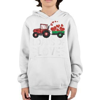 Kids Loads Of Love Tractor Cute Valentines Day Truck Kids Boys Youth Hoodie - Seseable