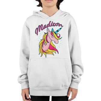 Kids Madison Unicorn Personalized Name Gift Youth Hoodie - Thegiftio UK