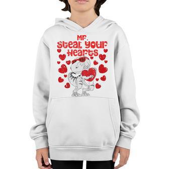 Kids Mr Steal Hearts Trex Dino Cute Baby Boy Valentines Day Gifts Youth Hoodie - Thegiftio UK