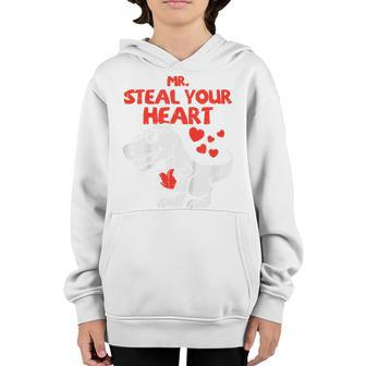 Kids Mr Steal Your Heart Dino Toddler Valentines Day Baby Boys Youth Hoodie - Seseable