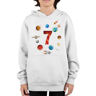 Kids Outer Space 7 Years Old 7Th Birthday Boys Planets Astronaut Youth Hoodie - Thegiftio UK