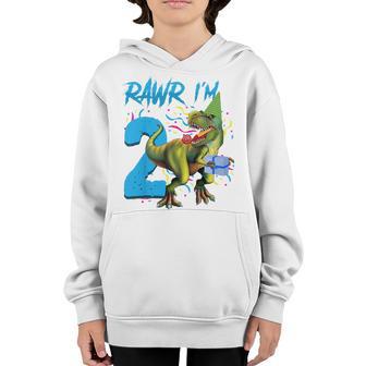 Kids Rawr Im 2Nd Birthday Boy Dinosaur T-Rex 2 Years Old Party Youth Hoodie - Thegiftio UK