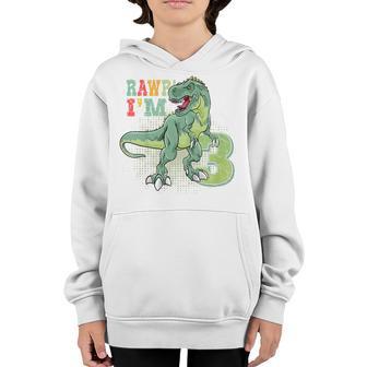 Kids Rawr Im 3 3Rd Birthday Dinosaur Boys T Rex 3 Years Old Youth Hoodie - Thegiftio UK