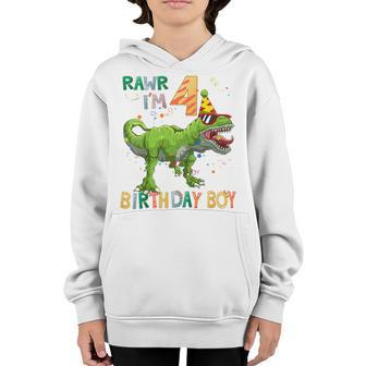 Kids Rawr Im 4 4Th Birthday Party T Rex Dinosaur Gift For Boys Youth Hoodie - Seseable