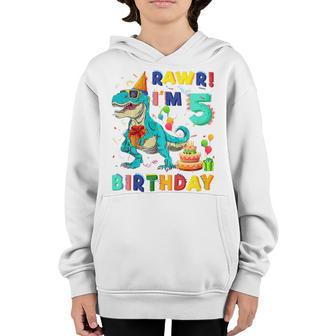 Kids Rawr Im 5 5Th Birthday Party T Rex Dinosaur Gift For Boys Youth Hoodie - Thegiftio UK