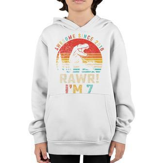 Kids Rawr I’M 7 Dinosaur 7Th Birthday Gift Boy Awesome Since 2016 Youth Hoodie - Seseable