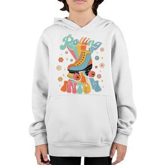 Kids Rolling Into 7 Roller Skater Skating 7Th Birthday Groovy Youth Hoodie - Thegiftio UK