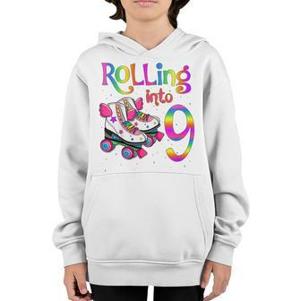 Kids Rolling Into 9 Years Lets Roll Im Turning 9 Roller Skate Youth Hoodie | Mazezy
