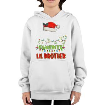 Kids Santas Favorite Lil Brother Funny Christmas Santa Hat Lights Youth Hoodie - Thegiftio UK
