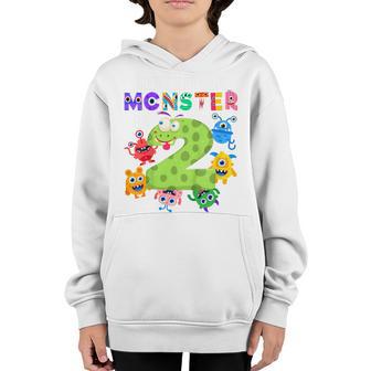 Kids This Little Monster Is 2 Two Years 2Nd Birthday Party Aliens Youth Hoodie - Thegiftio UK