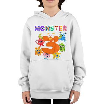 Kids This Little Monster Is 3 Three Years 3Rd Birthday Party Youth Hoodie - Thegiftio UK