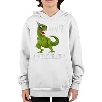Kids Three Rex T-Rex Dinosaur Birthday 3 Yrs Old Boy Youth Hoodie - Thegiftio UK