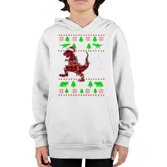 Kids Tree Rex Dinosaur Plaid Ugly Christmas Sweater Toddler Boy Youth Hoodie - Thegiftio UK