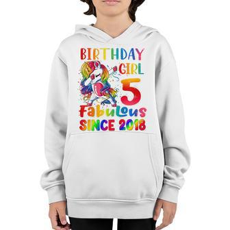Kids Unicorn 5 Years Old Fabulous Since 2018 5Th Birthday Girls Youth Hoodie - Thegiftio UK