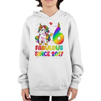 Kids Unicorn 6 Years Old Fabulous Since 2017 6Th Birthday Girls Youth Hoodie - Thegiftio UK