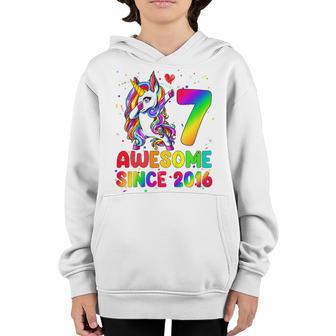 Kids Unicorn 7 Years Old Awesome Since 2016 7Th Birthday Girls Youth Hoodie - Thegiftio UK