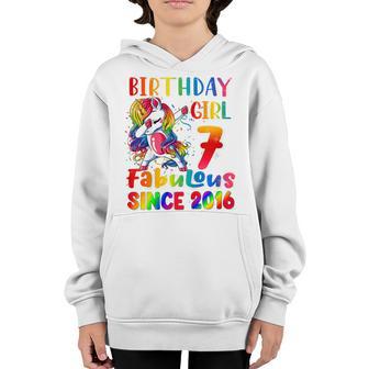 Kids Unicorn 7 Years Old Fabulous Since 2016 7Th Birthday Girls Youth Hoodie - Thegiftio UK