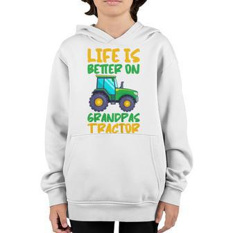 Kids Young Farmer Funny Tractor Boy On Grandpas Tractor Youth Hoodie | Mazezy