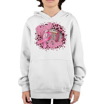 Leopard Pink Out Football Tackle Breast Cancer Warrior Girls V2 Youth Hoodie - Thegiftio UK