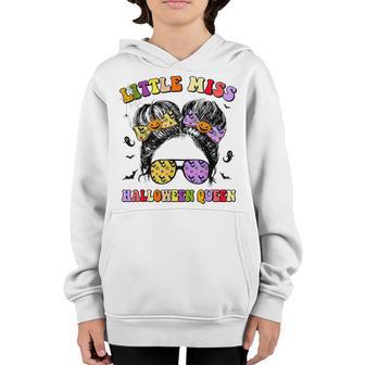 Little Miss Halloween Queen Messy Bun Girl Halloween Youth Hoodie - Thegiftio UK