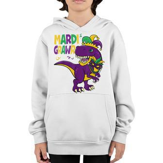 Mardi Grawr T Rex Dinosaur Mardi Gras Bead Kids Boys Girls Youth Hoodie - Seseable