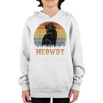 Meowdy Funny Country Music Black Cat Cowboy Hat Vintage Youth Hoodie - Thegiftio UK