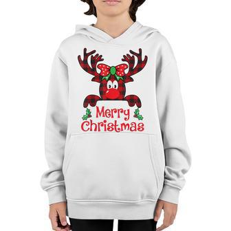 Merry Christmas For Women Kids Buffalo Plaid Reindeer Youth Hoodie - Thegiftio UK