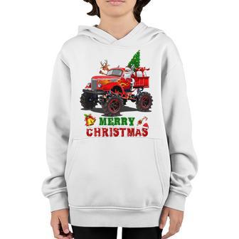 Merry Christmas Santa Monster Truck Xmas Tree Toddler Boy Youth Hoodie - Thegiftio UK