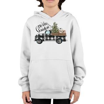 Merry Christmas Vintage Black Buffalo Plaid Truck Women Kids Youth Hoodie - Thegiftio UK
