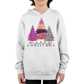 Merry Christmas Womens Girls Pink Tree Christmas Leopard Youth Hoodie - Thegiftio UK