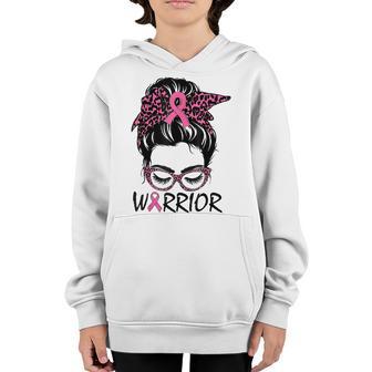Messy Bun Breast Cancer Womens Wear Pink Warrior Girls Youth Hoodie - Thegiftio UK