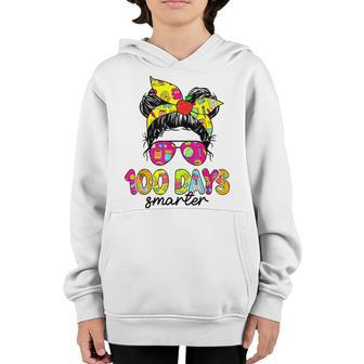 Messy Bun Girl Happy 100 Days Of School 100 Days Smarter V2 Youth Hoodie - Seseable