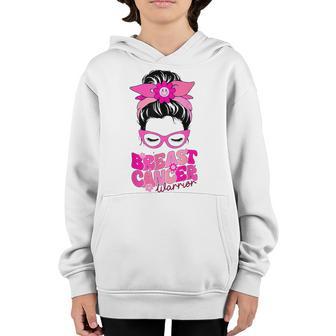 Messy Bun Girl Pink Ribbon Breast Cancer Warrior Awareness Youth Hoodie - Thegiftio UK
