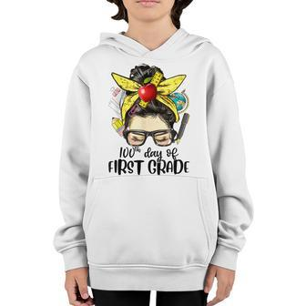 Messy Bun Hair 100Th Day Of First Grade School Teacher Girl Youth Hoodie - Seseable