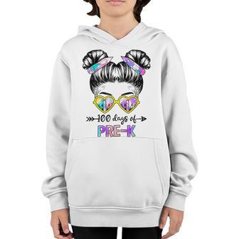 Messy Bun Hair 100Th Day Of School Pre K For Girls Youth Hoodie - Thegiftio UK