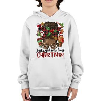 Messy Bun Just A Girl Who Loves Christmas Afro Black Women Youth Hoodie - Thegiftio UK