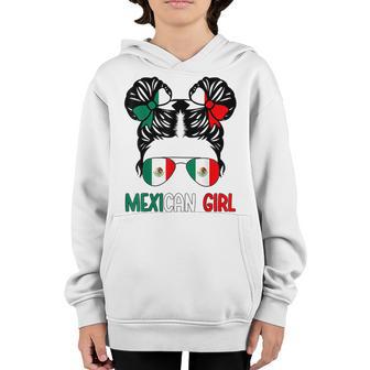 Mexican Girl Messy Hair Mexican Flag Mexico Pride Women Kids V2 Youth Hoodie - Thegiftio UK